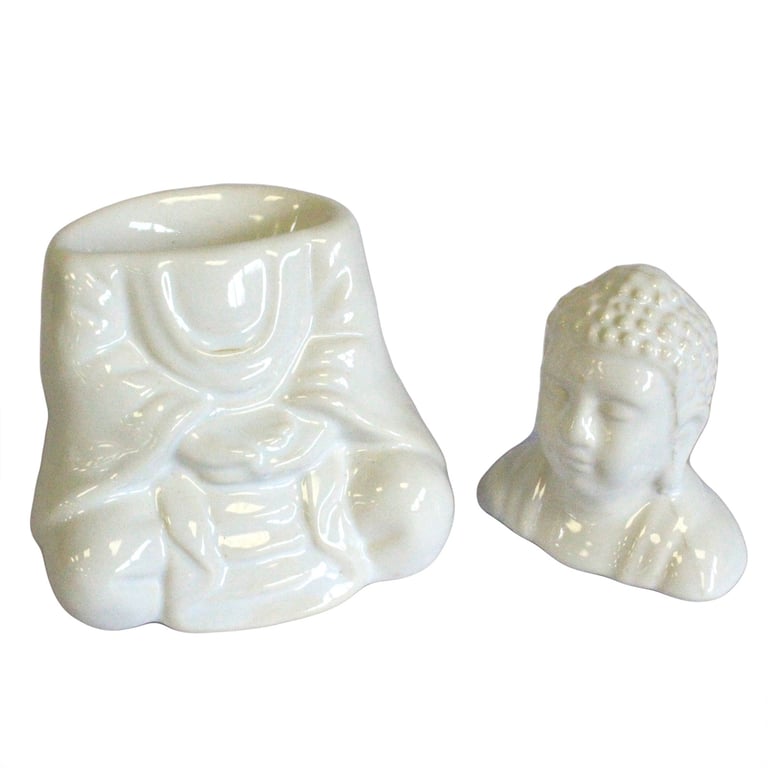 White Sitting Buddha Oil Incense Burner - Meditation and Relaxation Aid