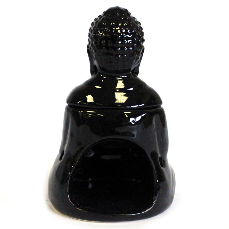 Sitting Buddha Oil Burner - Black Incense Holder with Meditation Lamp Design