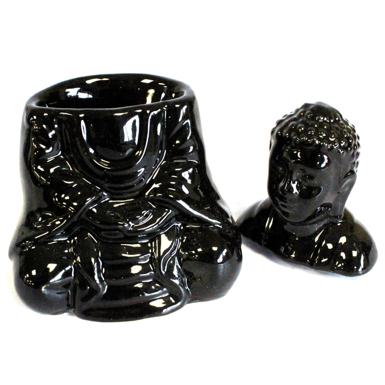 Sitting Buddha Oil Burner - Black Incense Holder with Meditation Lamp Design