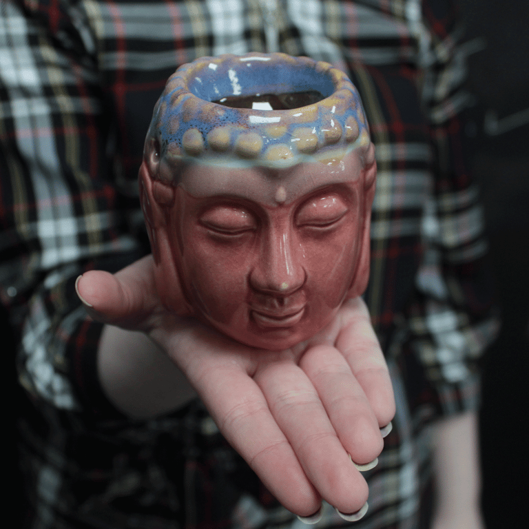 Buddha Oil Burner - Rose & Teal Meditation Candle Holder for Home Garden Decor