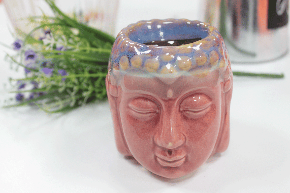 Buddha Oil Burner - Rose & Teal Meditation Candle Holder for Home Garden Decor