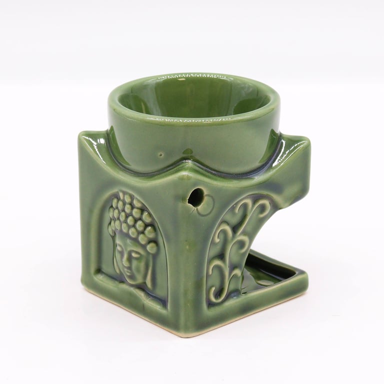 Square Buddha Burner - Dark Jade for Spiritual Home Decor and Meditation