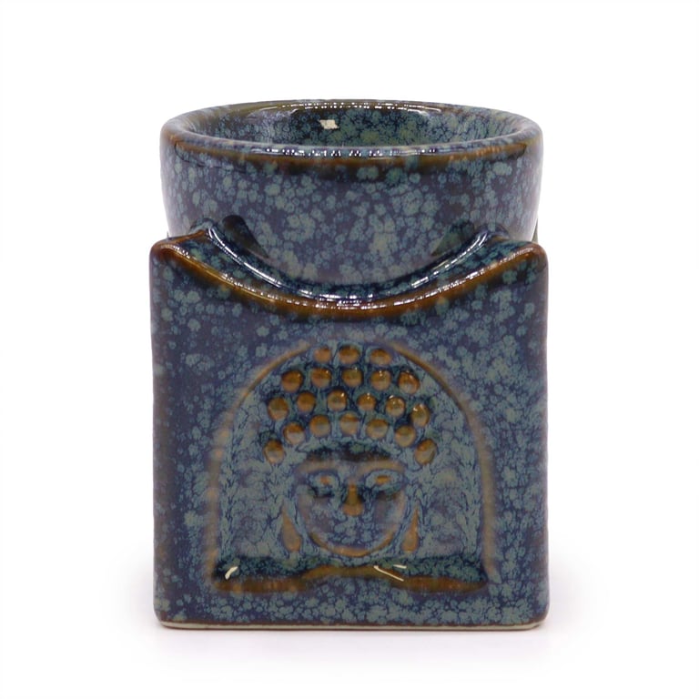 Square Dusty Blue Buddha Burner - Home Decor Meditation Tool with Incense Holder