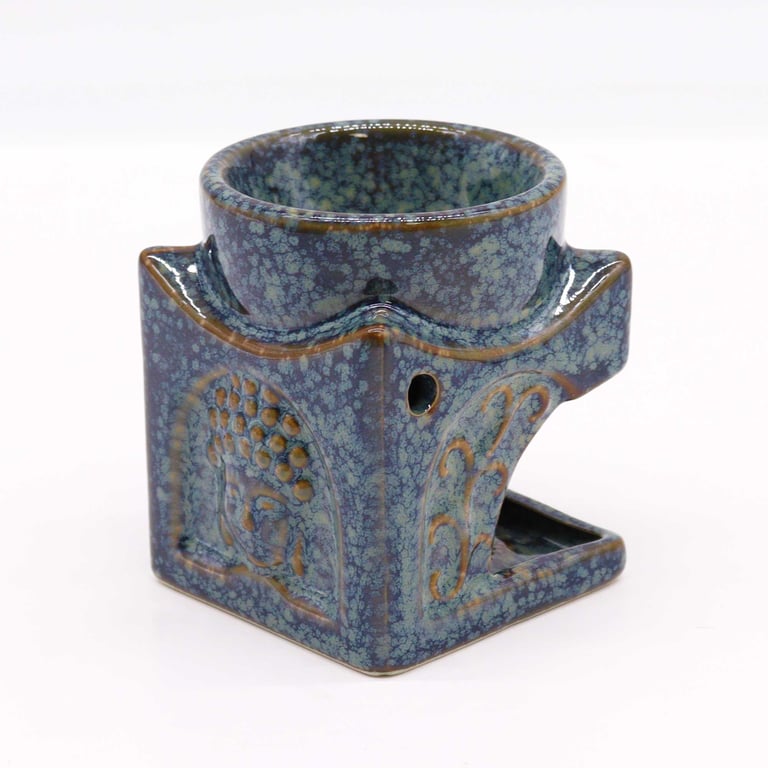 Square Dusty Blue Buddha Burner - Home Decor Meditation Tool with Incense Holder