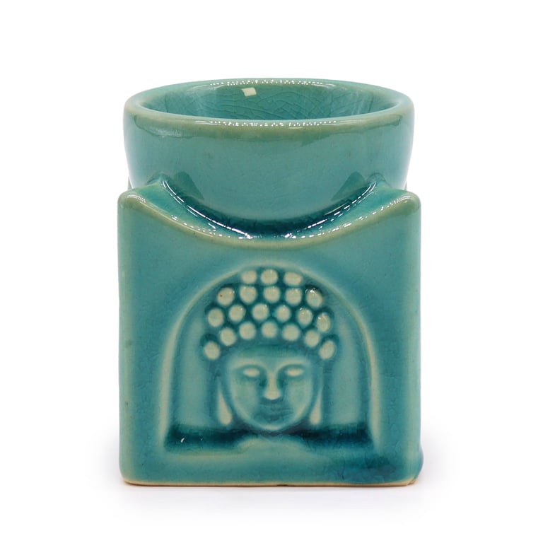 Square Buddha Burner - Soft Turquoise Meditation Tool for Home Decor and Spiritual Practice
