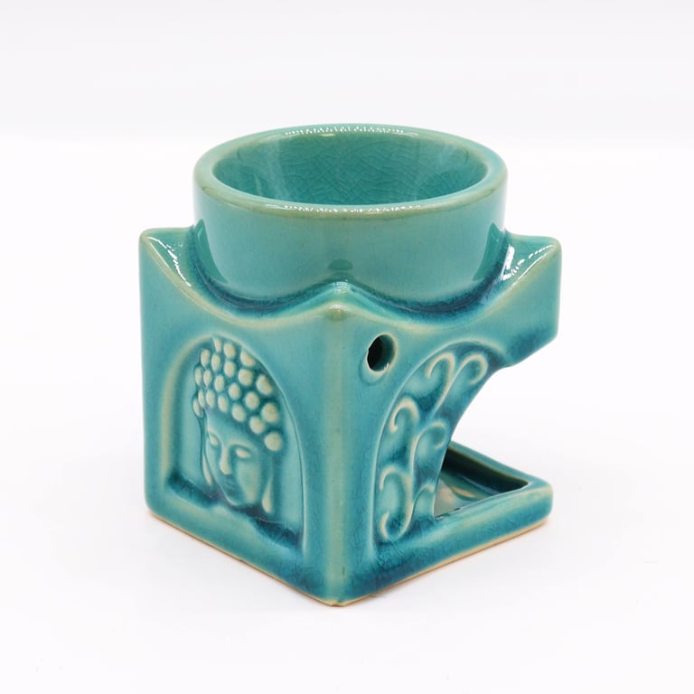 Square Buddha Burner - Soft Turquoise Meditation Tool for Home Decor and Spiritual Practice