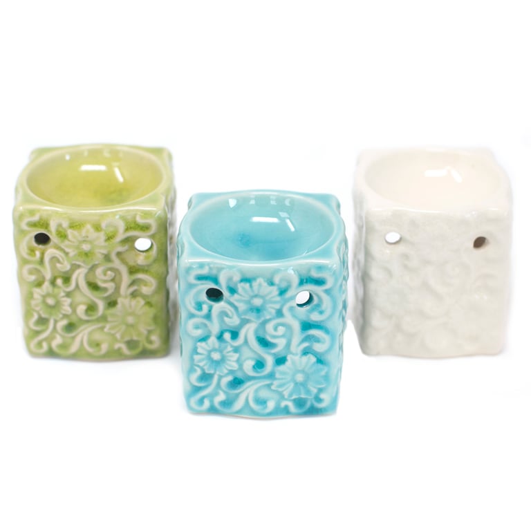 Small Square Floral Oil Burners - Decorative Home Fragrance Scent Diffuser