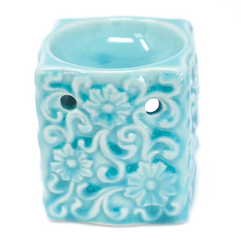 Small Square Floral Oil Burners - Decorative Home Fragrance Scent Diffuser