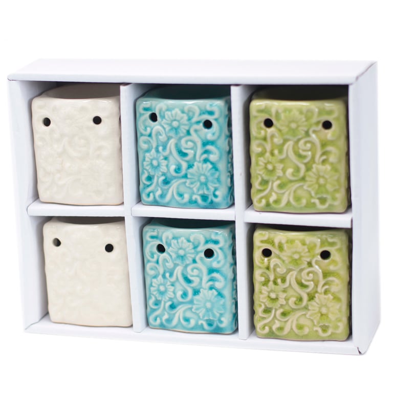 Small Square Floral Oil Burners - Decorative Home Fragrance Scent Diffuser