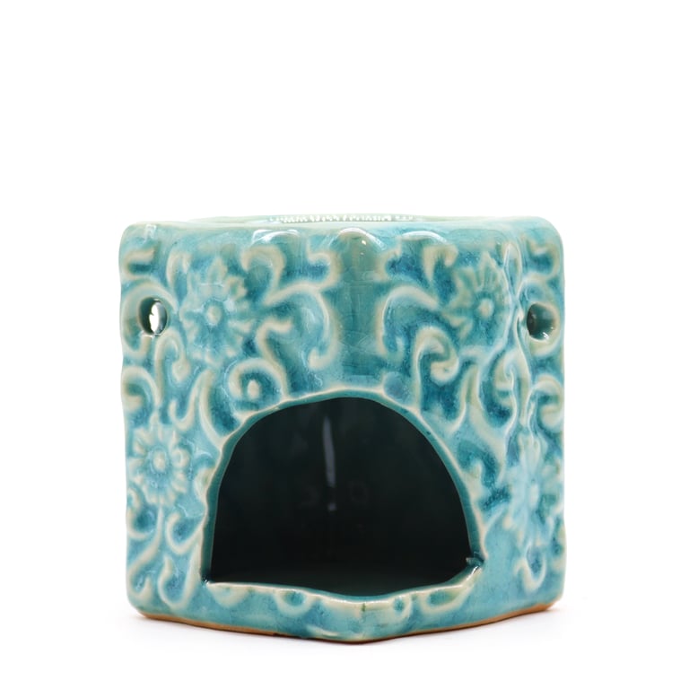 Small Square Floral Oil Burners - Decorative Home Fragrance Scent Diffuser