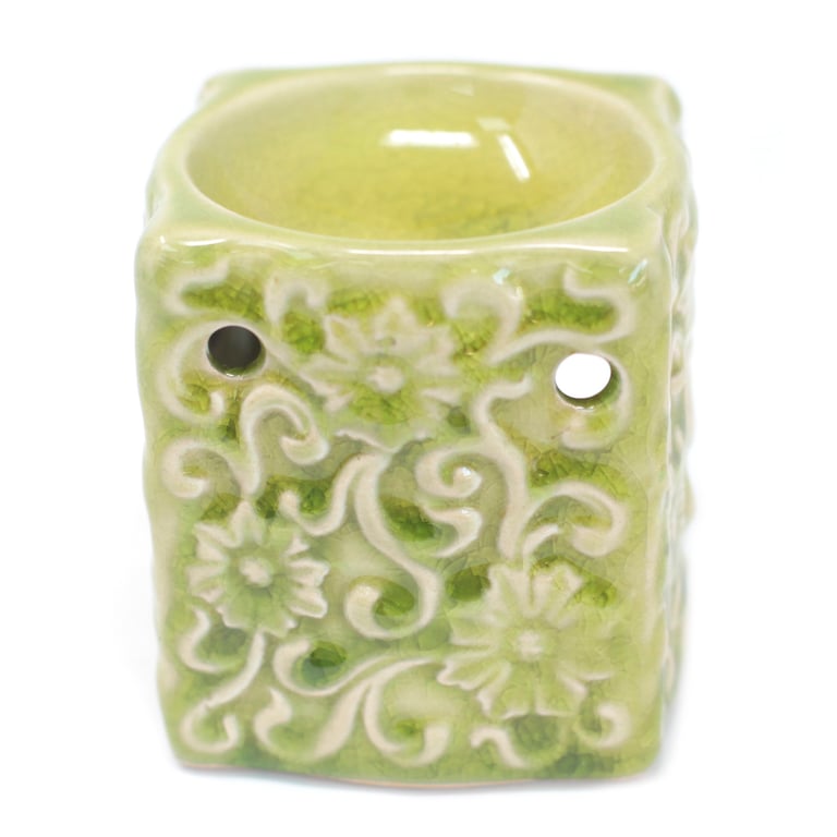 Small Square Floral Oil Burners - Decorative Home Fragrance Scent Diffuser