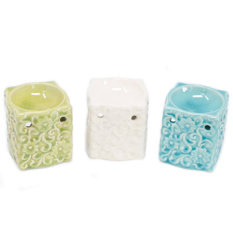 Small Square Floral Oil Burners - Decorative Home Fragrance Scent Diffuser