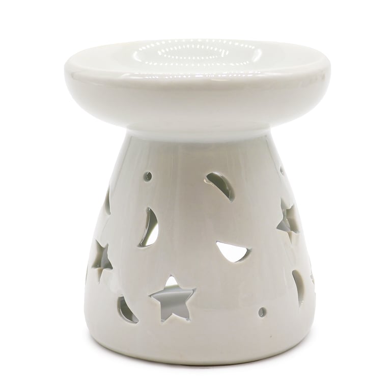 Large Classic White Oil Burner - Moon & Star Home Fragrance Essential Oil Diffuser
