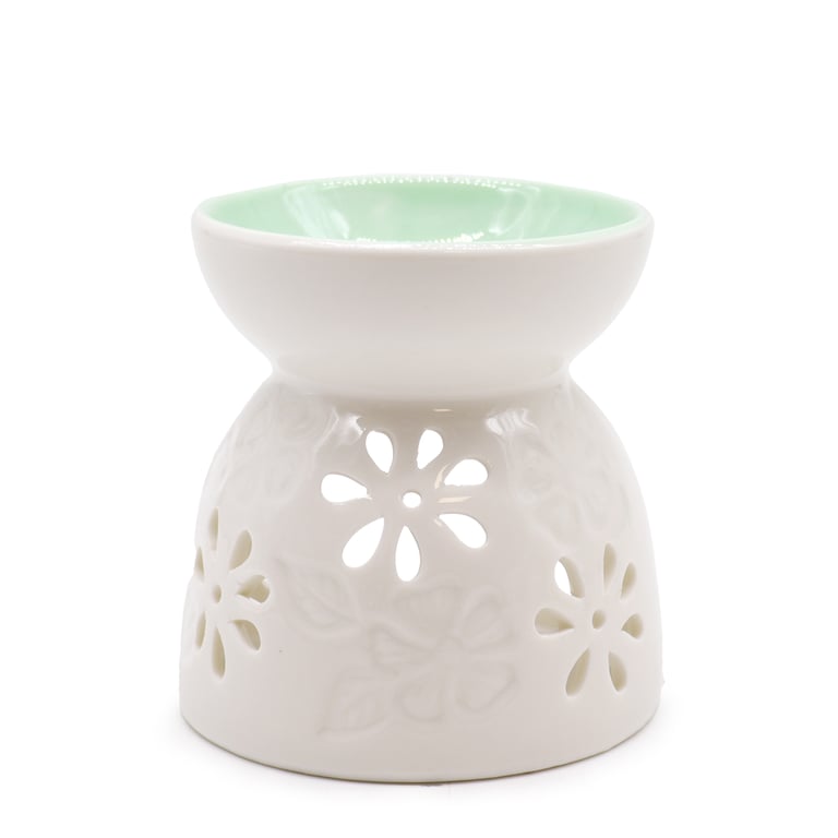 Classic White Oil Burner - Floral Scent Diffusion with Teal Well Home Fragrance Aroma Enhancer