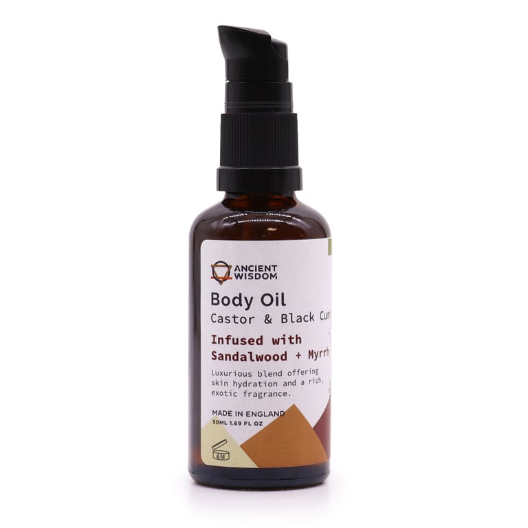 Organic Sandalwood & Myrrh Body Oil 50ml - Natural Skincare for Glowing Skin