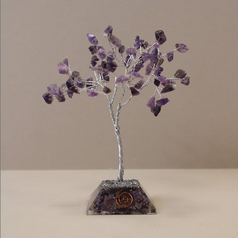 80-Stone Amethyst Gemstone Tree with Organite Base (Professional Model)