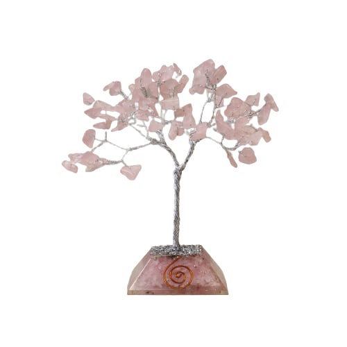 80-Stone Rose Quartz Gemstone Tree (Organite Base) - Healing Decor