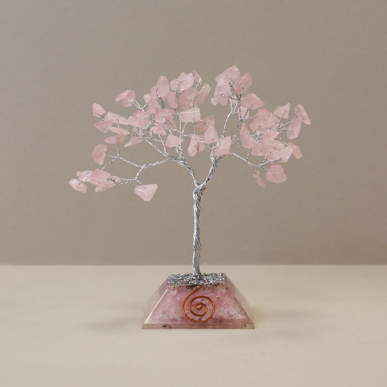 80-Stone Rose Quartz Gemstone Tree (Organite Base) - Healing Decor