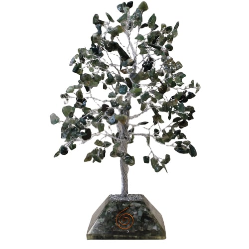Moss Agate Gemstone Tree (320 Stones) with Organite Base