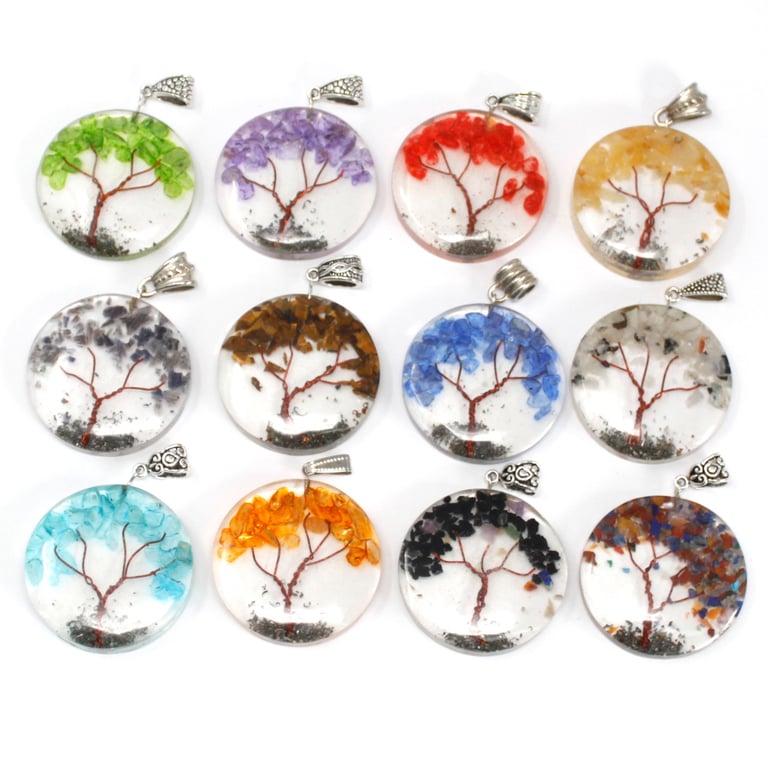Orgonite Power Pendant - Round Amethyst Tree Crystal Orgone Energy Healing Pendant