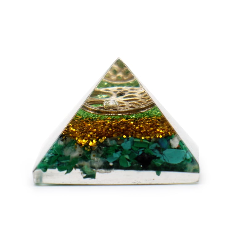 Sm Orgonite Pyramid - Copper and Gemchips Energy Healing Home Decor