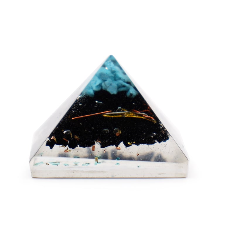 Sm Orgonite Pyramid - Copper and Gemchips Energy Healing Home Decor