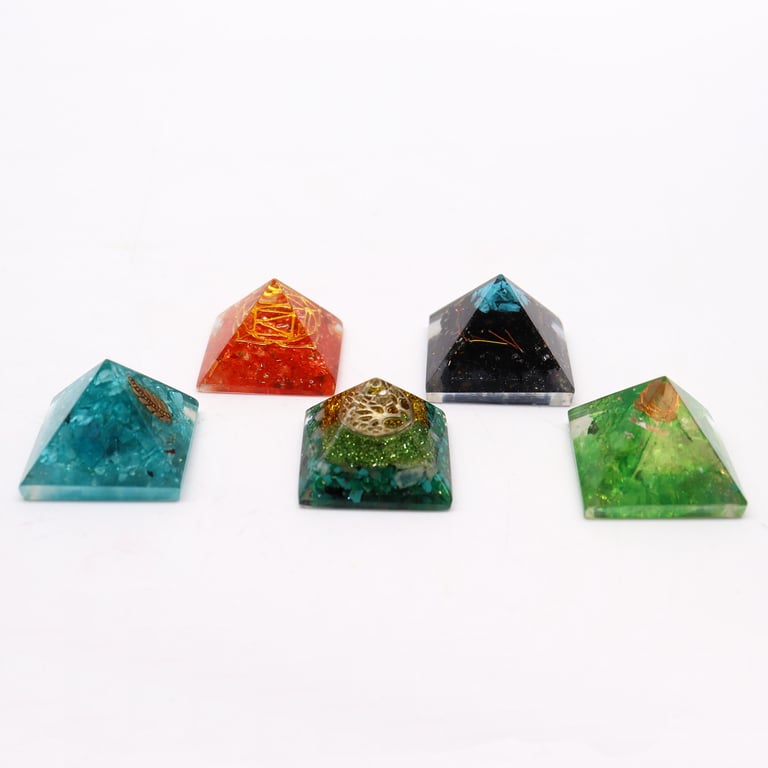 Sm Orgonite Pyramid - Copper and Gemchips Energy Healing Home Decor