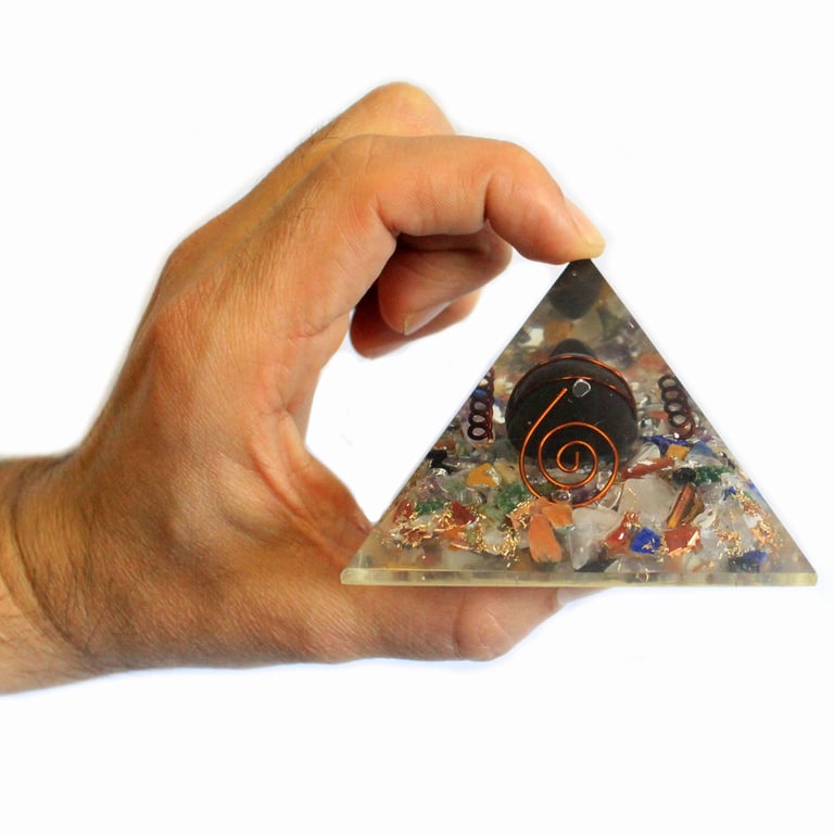 60mm Orgonite Pyramid - Gemchips, Copper, Turtle Design - Med Orgonite