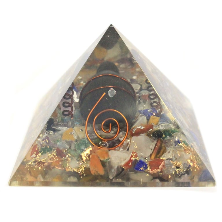 60mm Orgonite Pyramid - Gemchips, Copper, Turtle Design - Med Orgonite