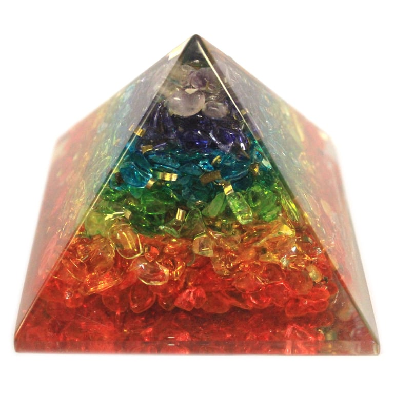 70mm Orgonite Pyramid - Chakra Gemchips (Lrg)