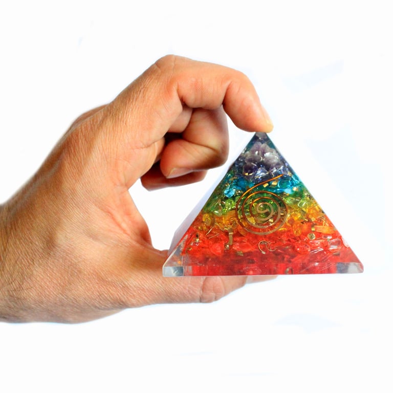 70mm Orgonite Pyramid - Chakra Gemchips (Lrg)