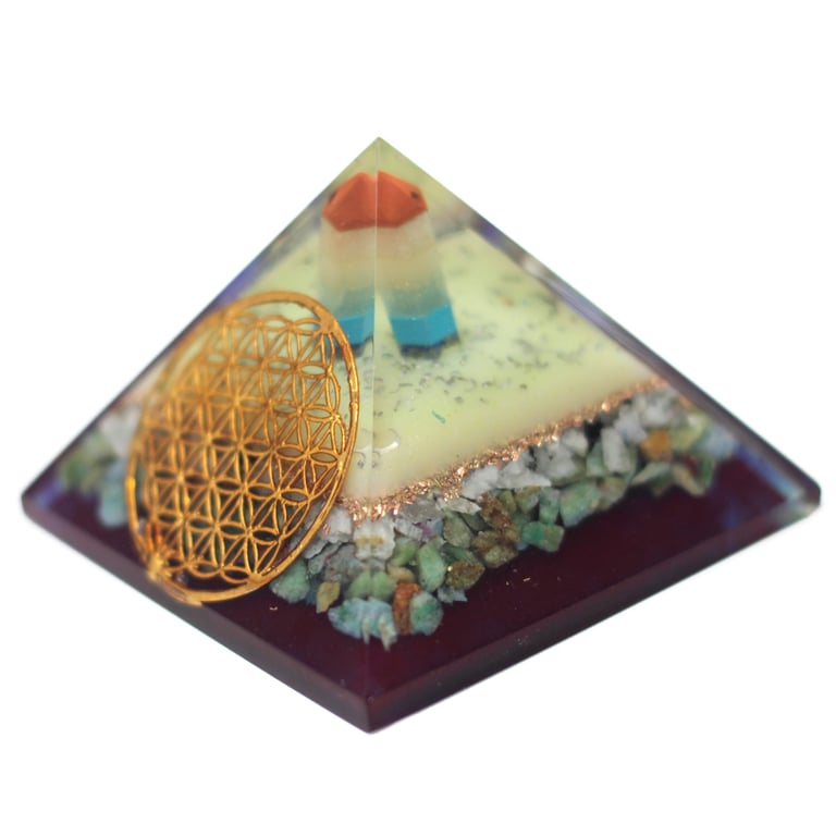 80mm Organite Pyramid (Flower of Life) - Lrg Symbol Decor