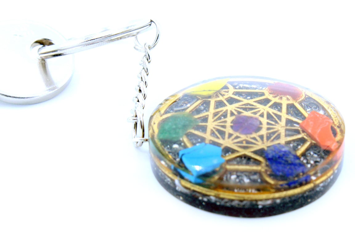 Orgonite Power Keyring - Round Seven Chakra Energy Protection & Balance Keychain