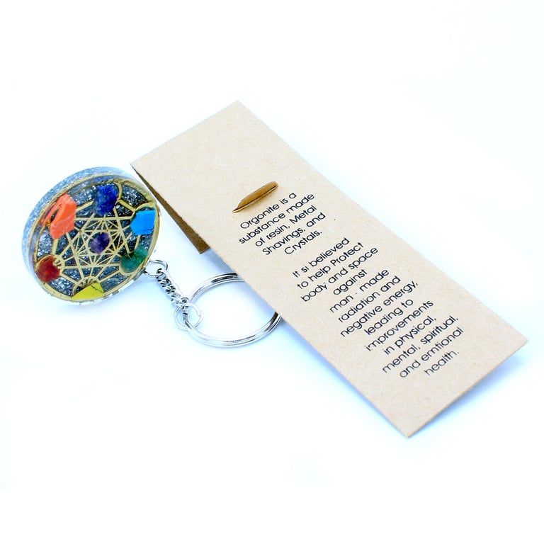 Orgonite Power Keyring - Round Seven Chakra Energy Protection & Balance Keychain