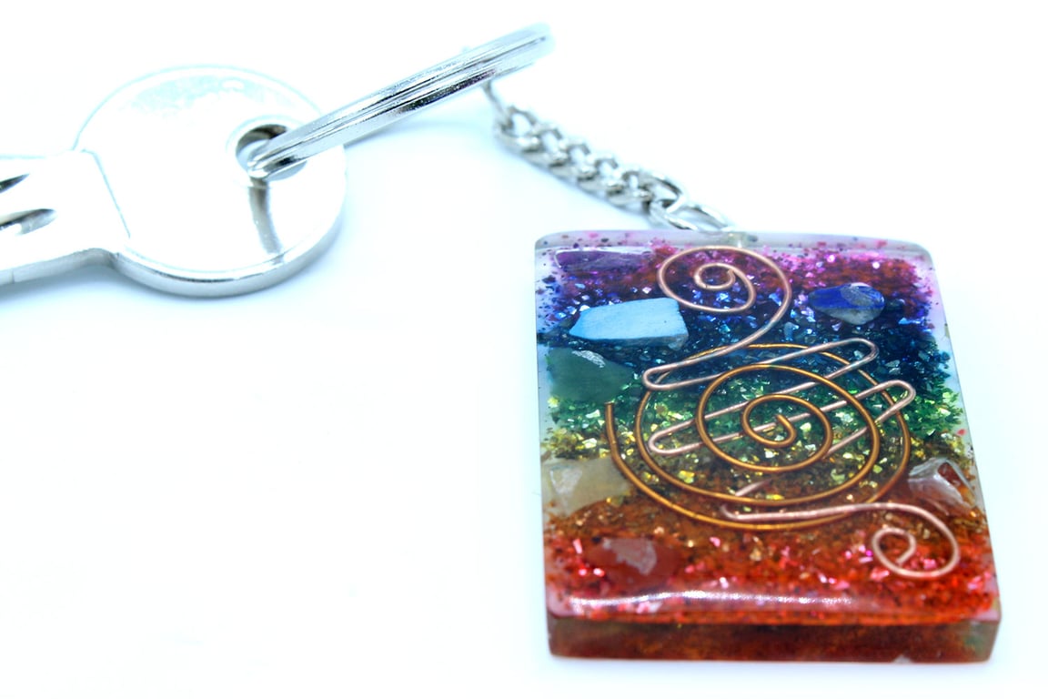 Copper Orgonite Chakra Balancing Home Protection Keyring - Energy Shielding and Harmonization Device