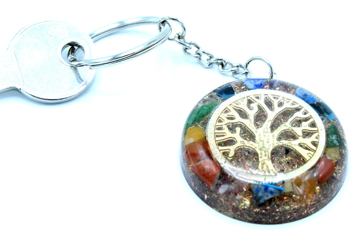 Orgonite Power Keyring - Chakra Balancing Gemstone Tree of Life Energy Protector
