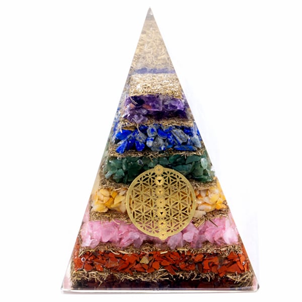 70mm Orgonite Pyramid (Seven Chakra Flower of Life) - Energy Balancer