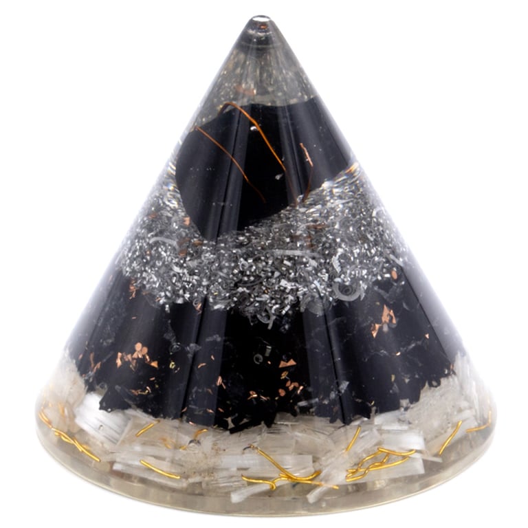 Orgonite Cone (Selenite & Black Tourmaline) - 90mm Copper, Durable & Radiation Balancing