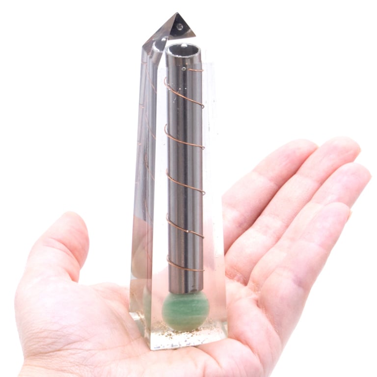 Orgonite Obelisk Power Point Green Aventurine Energy Healing Tool 110x30mm
