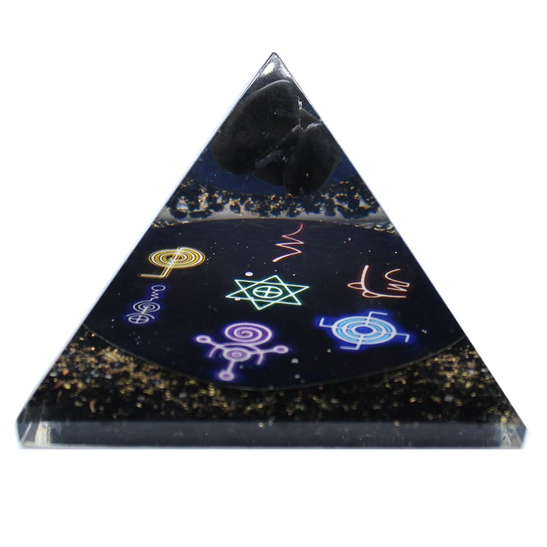 Orgonite Pyramid - Reiki Infused, 90mm (Midnight)