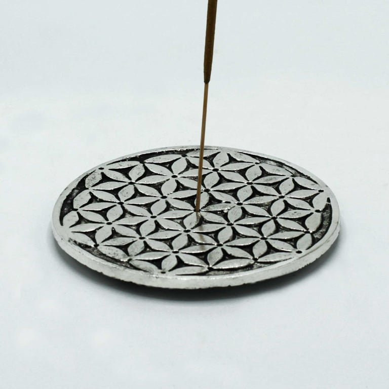 Polished Aluminium Flower of Life Incense Holder, 11cm Stand for Meditation and Relaxation