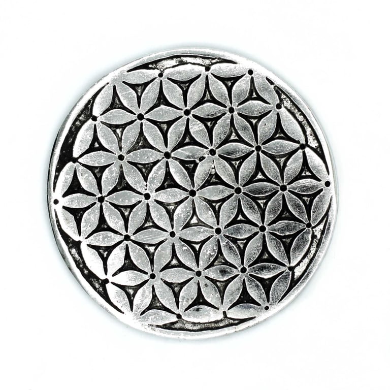Polished Aluminium Flower of Life Incense Holder, 11cm Stand for Meditation and Relaxation