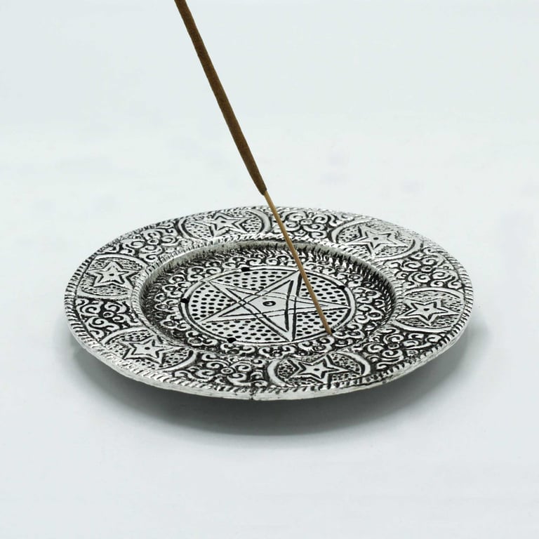 Polished Aluminium Pentagram Incense Holder, 11.5cm Hexagonal Spiritual Burner Stand