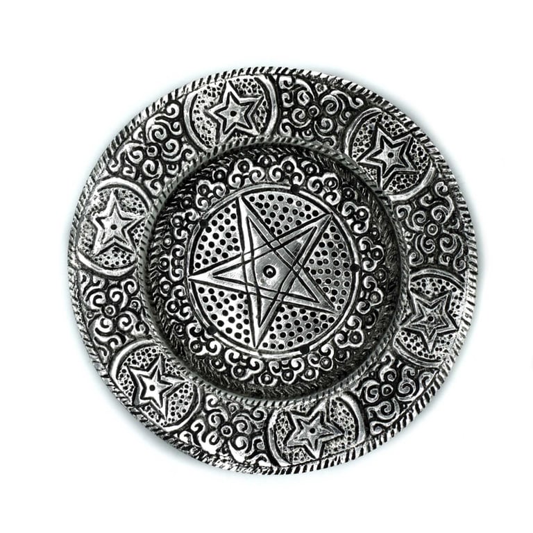 Polished Aluminium Pentagram Incense Holder, 11.5cm Hexagonal Spiritual Burner Stand