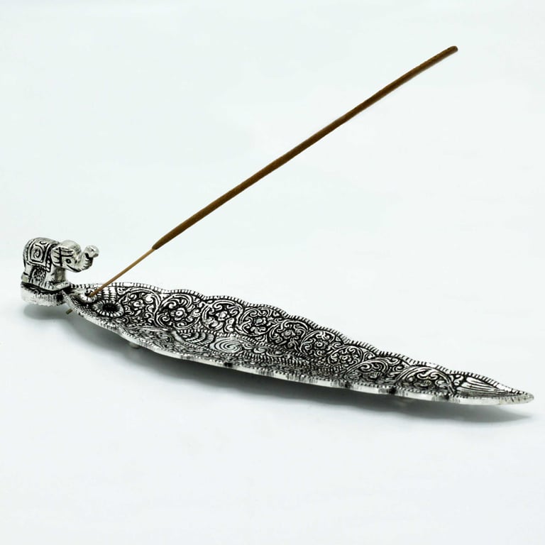 Polished Aluminium Elephant Design Long Incense Holder 20cm - Decorative Stand