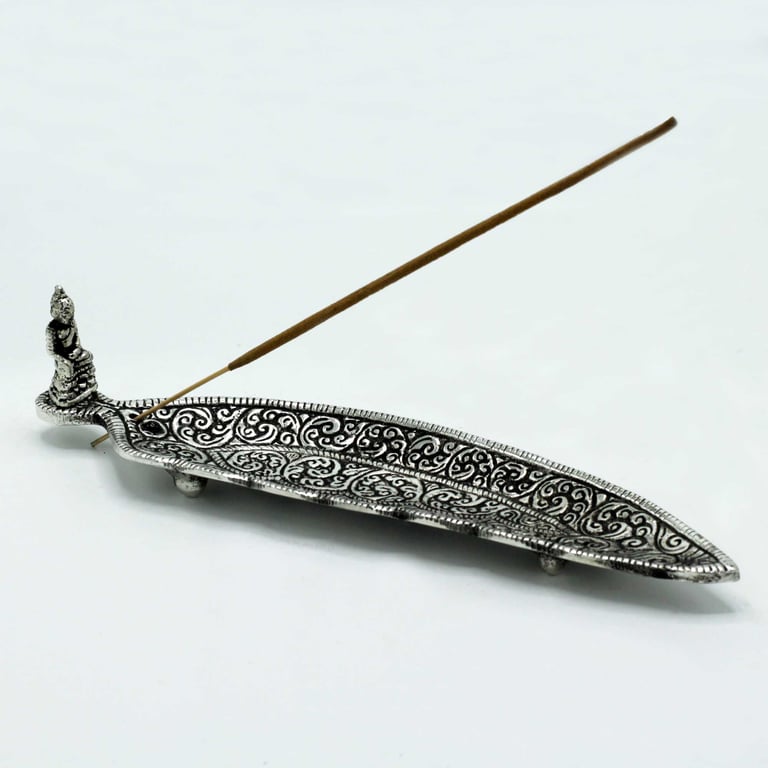 Polished Aluminium Long Shaped Buddha Incense Holder - 23cm Home Decor