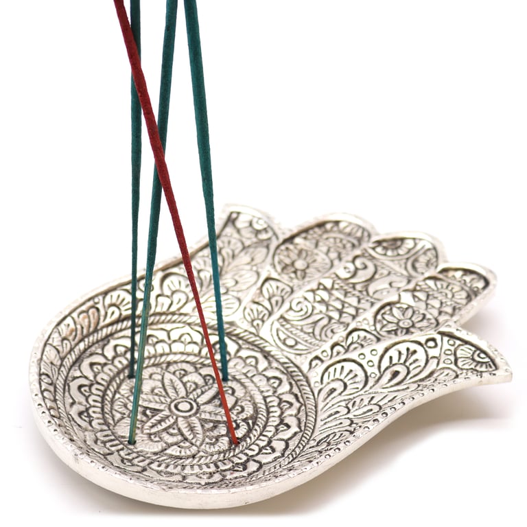 Large Polished Aluminum Hamsa Incense Holder - Elegant & Durable Design