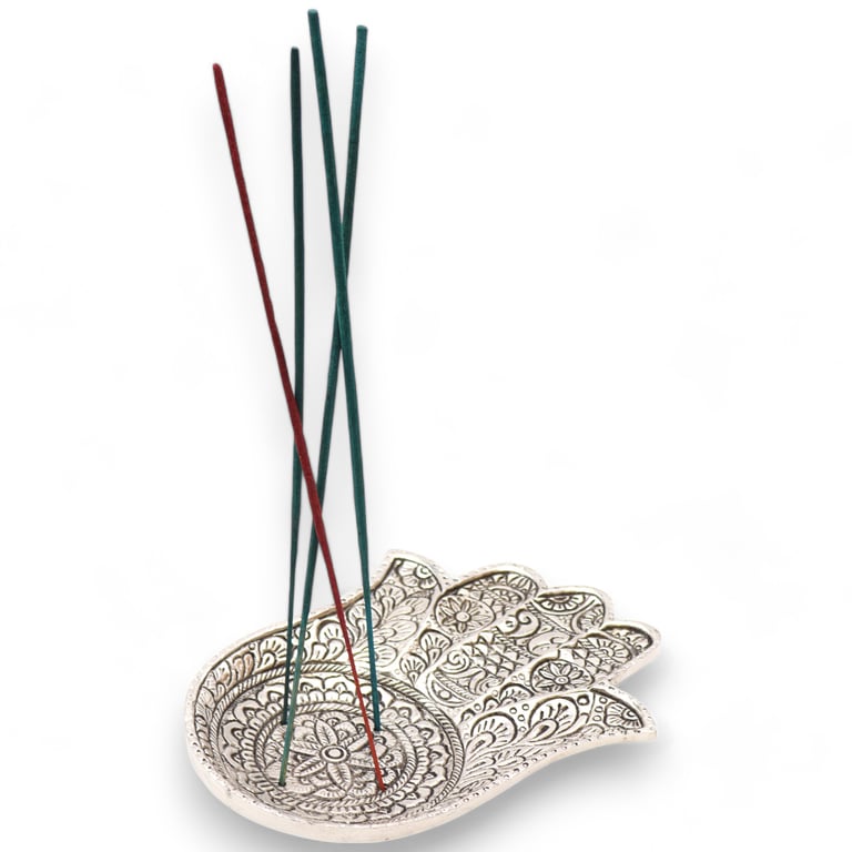 Large Polished Aluminum Hamsa Incense Holder - Elegant & Durable Design