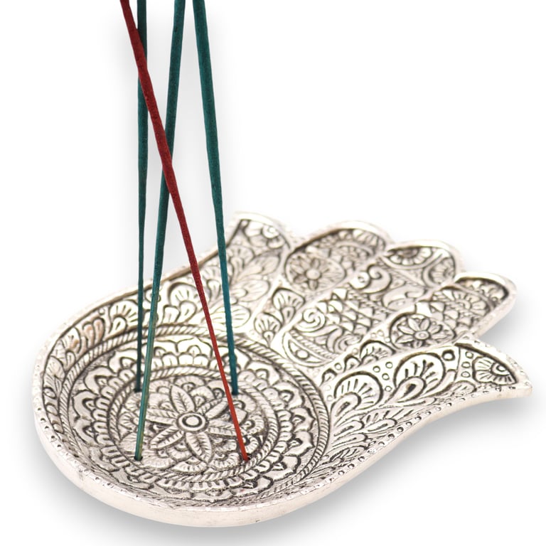 Large Polished Aluminum Hamsa Incense Holder - Elegant & Durable Design