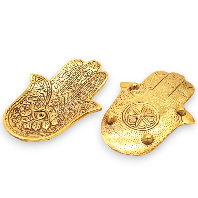 Gold Aluminium Small Hamsa Incense Holder - Decorative Home Accent